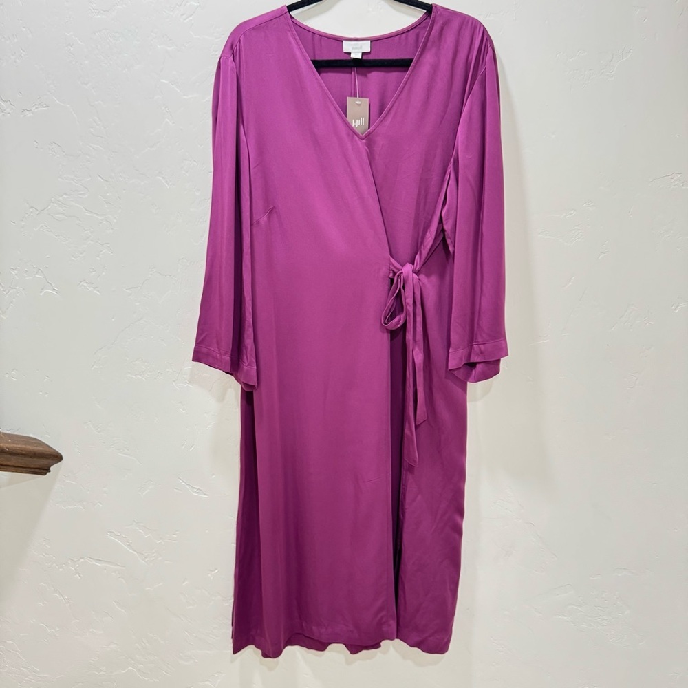 NWT J. Jill Pure Jill Women's XL Purple Wildberry Faux Wrap A-Line Midi Dress - Picture 4 of 16